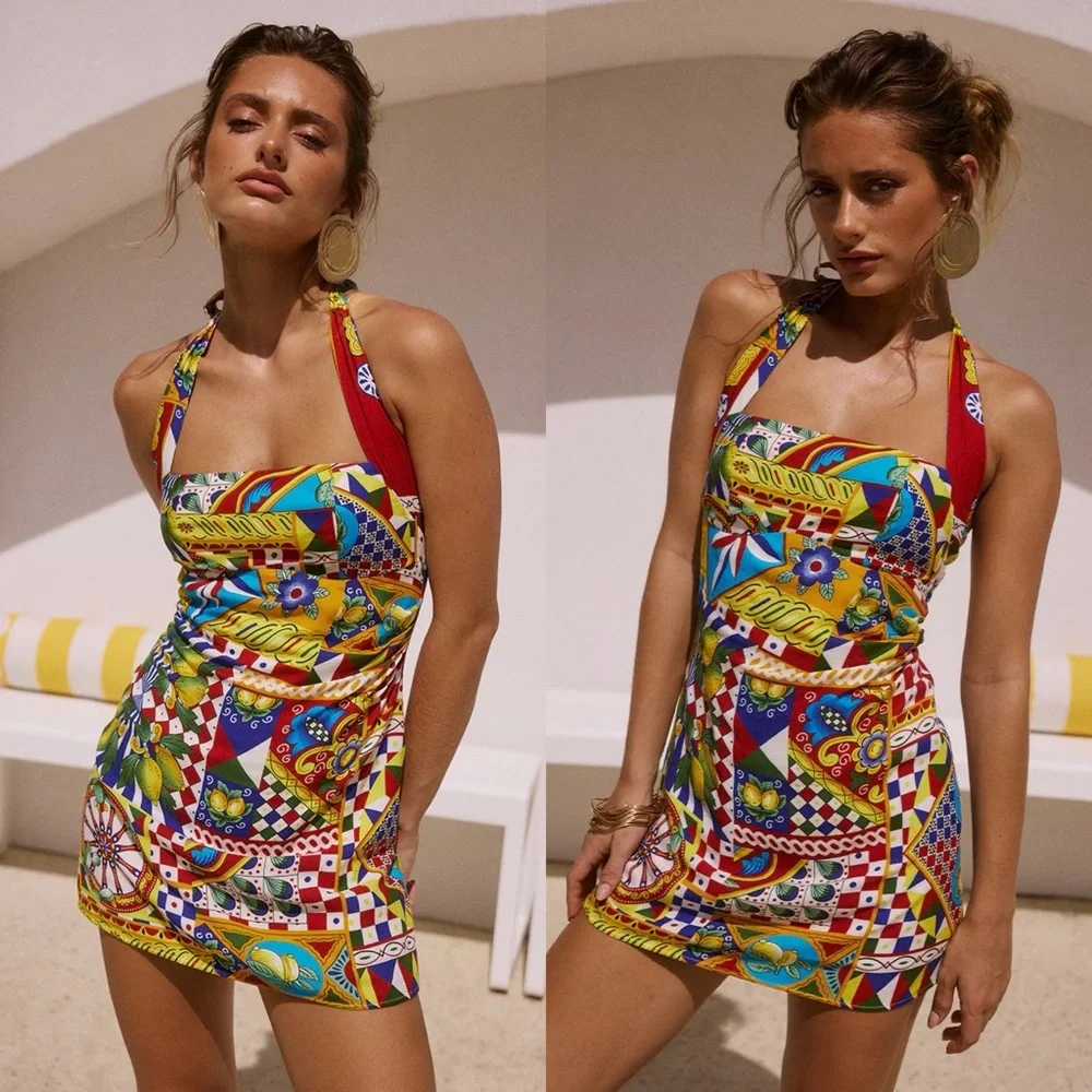 *24 HOUR SALE* Amalfi Printed Halter Mini Dress - Picture 3 of 9
